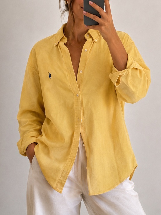 Ralph Lauren Tops - Ralph Lauren Oversized Button Up Shirt Yellow Size Large XL Women’s Cotton Fall